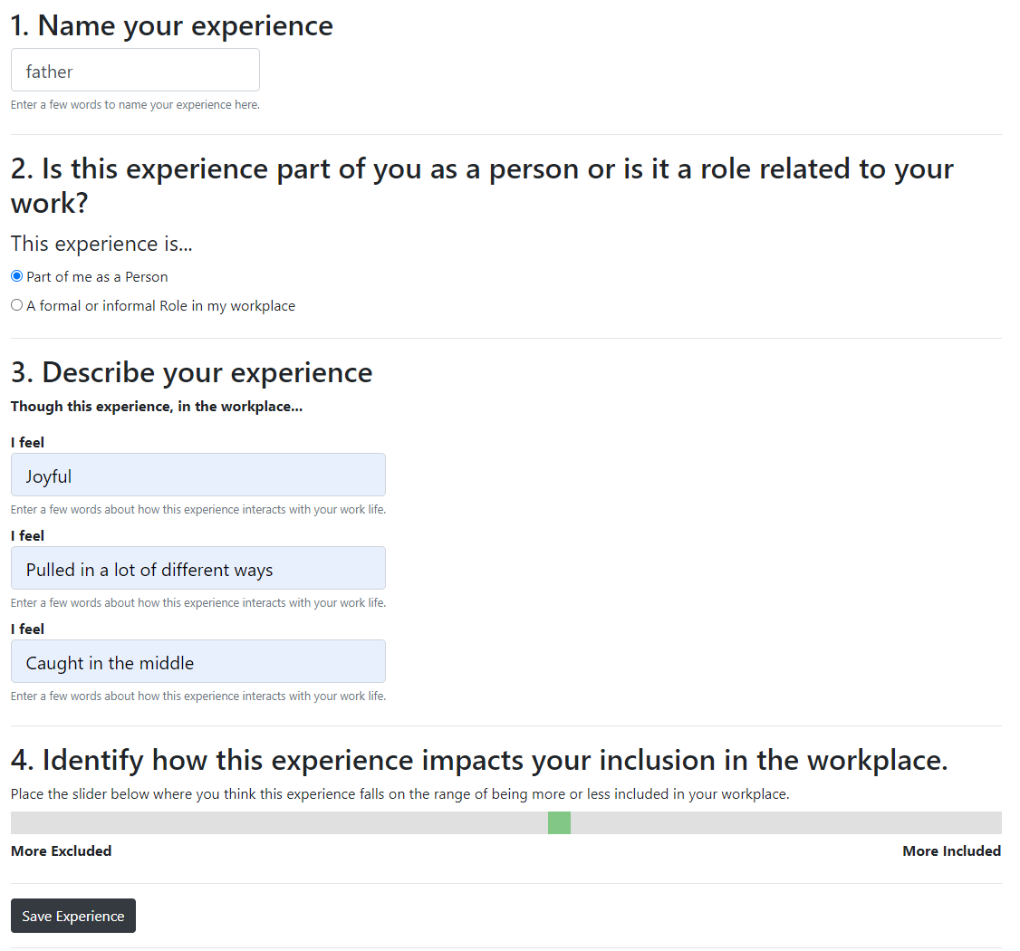 Example of adding an experience for “father”